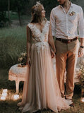 A-line V-neck Wedding Dress,Destination Wedding Dress,WD01011