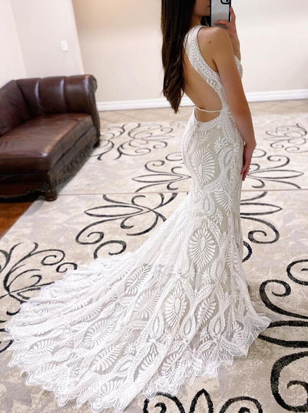 Trumpet Lace Wedding Dress,Open Back Bridal Gown,WD01014