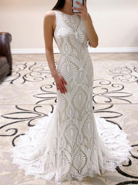 Trumpet Lace Wedding Dress,Open Back Bridal Gown,WD01014