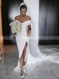 Destination High Slit Wedding Dress,Off The Shoulder Bridal Dress,WD01019