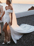 Destination High Slit Wedding Dress,Off The Shoulder Bridal Dress,WD01019