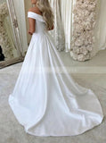 A-line Satin Bridal Dress,Off The Shoulder Wedding Dress,WD01017