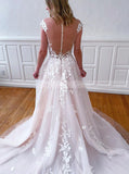 Illusion Back A-line Wedding Dress,Blush Pink Bridal Dress,WD01018