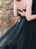 Black Wedding Dress,Strapess Destination Wedding Dress,WD01024