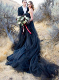 Black Wedding Dress,Strapess Destination Wedding Dress,WD01024