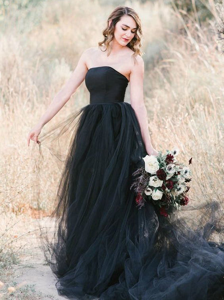 Black Wedding Dress,Strapess Destination Wedding Dress,WD01024