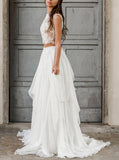 Two Piece Chiffon Wedding Dress,Beach Wedding Dress,WD01026