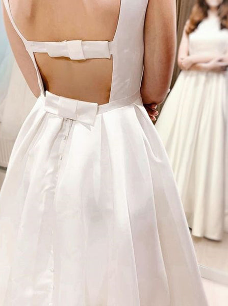 A-line Satin Wedding Dress,Cutout Back Bridal Dress,WD01033