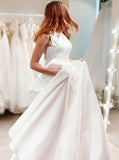 A-line Satin Wedding Dress,Cutout Back Bridal Dress,WD01033