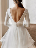 Floor Length Long Sleeve Wedding Dress,Illusion Neckline V Back Bridal Dress,WD01034