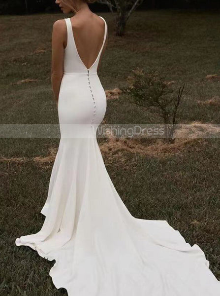 Fit And Flare Wedding Dress,Modern Bridal Gown With Slit,WD01046