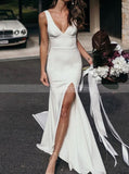 Fit And Flare Wedding Dress,Modern Bridal Gown With Slit,WD01046