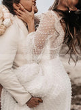 Plunging Neckline V Back Wedding Dress,Full Pearl Wedding Dress,WD01049