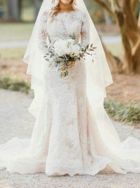 Modest Lace Bridal Gown,Fitted Wedding Dress With Sleeve,WD01055
