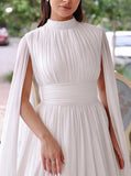 A-line Chiffon Wedding Dress With Cape Sleeves,High Neck Bridal Gown,WD01039