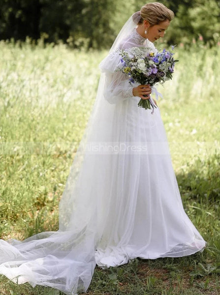 Vintage Wedding Dress,High Neck Wedding Dress With Sleeve,WD01044