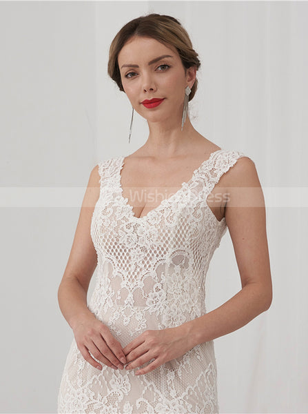 Lace Beach Wedding Dress,Sheath Open Back Bridal Dress,WD01062
