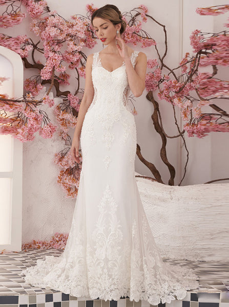 Fit And Flare Wedding Dress,Sheer Back Wedding Dress,WD01063