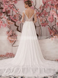 A-line Chiffon Wedding Dress,Illusion Neckline Beach Wedding Dress,WD01064