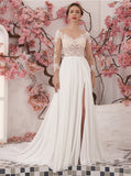 A-line Chiffon Wedding Dress,Illusion Neckline Beach Wedding Dress,WD01064