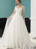 A-line Tulle Bridal Gown,Long Sleeve Scoop Neckline Wedding Dress,WD01065
