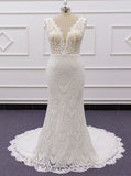 Plus Size Lace Wedding Dress,Fitted V Back Bridal Dress,WD01066