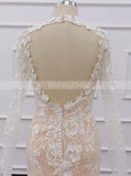 Romantic Cutout Back Bridal Gown,Lace Wedding Dress With Floor-sweeping Sleeve,WD01070