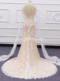 Romantic Cutout Back Bridal Gown,Lace Wedding Dress With Floor-sweeping Sleeve,WD01070