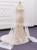 Romantic Cutout Back Bridal Gown,Lace Wedding Dress With Floor-sweeping Sleeve,WD01070