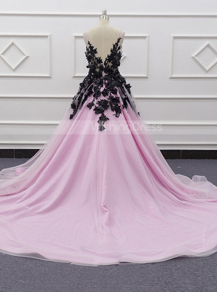 Black And Pink Wedding Gown,Princess V-neck Bridal Gown,WD01071