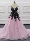 Black And Pink Wedding Gown,Princess V-neck Bridal Gown,WD01071