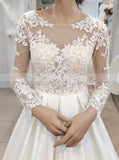A-line Satin Wedding Gown,Long Sleeve Bridal Dress,WD01095
