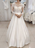 A-line Satin Wedding Gown,Long Sleeve Bridal Dress,WD01095