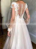 A-line Wedding Dress,Bishop Sleeves Bridal Gown,WD01096