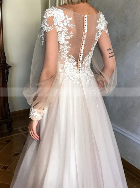 A-line Wedding Dress,Bishop Sleeves Bridal Gown,WD01096