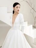 Modest A-line Bridal Gown,A-line Wedding Dress With Sleeve,WD01107