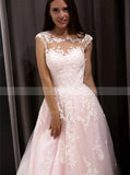 Pink A-line Wedding Gown,Illusion Neckline Bridal Dress,WD01109