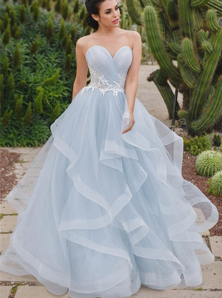 Sky Blue Sweetheart Neckline Wedding Gown,Flounce Tulle Skirt Bridal Gown,WD00869