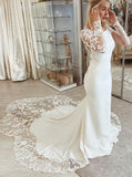 Fit And Flare Wedding Dress With Long Sleeve,Chapel-length Petal Train Wedding Dress,WD00871