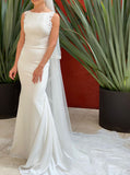 Open Back Wedding Dress,Fitted Stretch Crepe Wedding Dress,WD00872