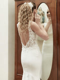 Open Back Wedding Dress,Fitted Stretch Crepe Wedding Dress,WD00872