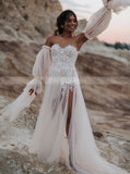 Boho Wedding Dress With Removable Sleeve,Destination Bridal Dress,WD00884