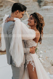 Boho Wedding Dress With Removable Sleeve,Destination Bridal Dress,WD00884