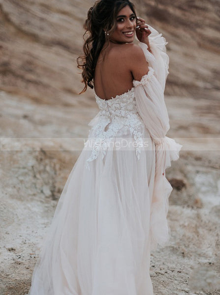 Boho Wedding Dress With Removable Sleeve,Destination Bridal Dress,WD00884