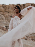 Boho Wedding Dress With Removable Sleeve,Destination Bridal Dress,WD00884