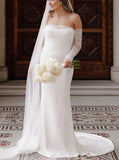 Strapless Fit And Flare Wedding Dress,Chic Wedding Dress With Detached Sleeve,WD00901