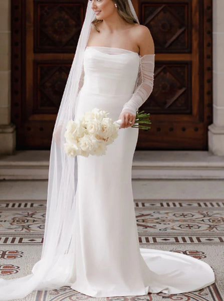 Strapless Fit And Flare Wedding Dress,Chic Wedding Dress With Detached Sleeve,WD00901