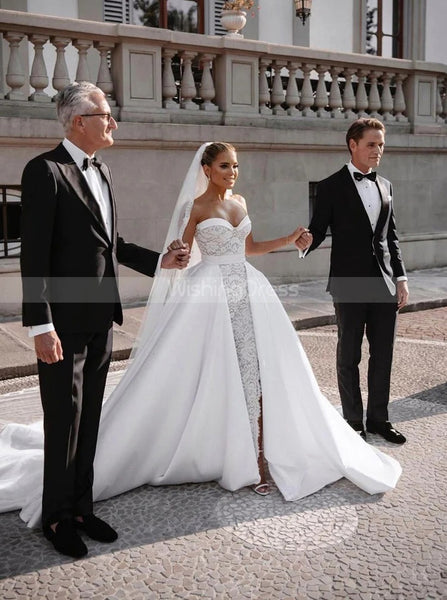 Lace Wedding Dress With Detachable Train,Sheath Sweetheart Neckline Wedding Gown,WD00916