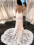 Sheath Lace Wedding Dress With Sleeve,Illusion Back Bridal Gown,WD00933