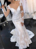 Sheath Lace Wedding Dress With Sleeve,Illusion Back Bridal Gown,WD00933